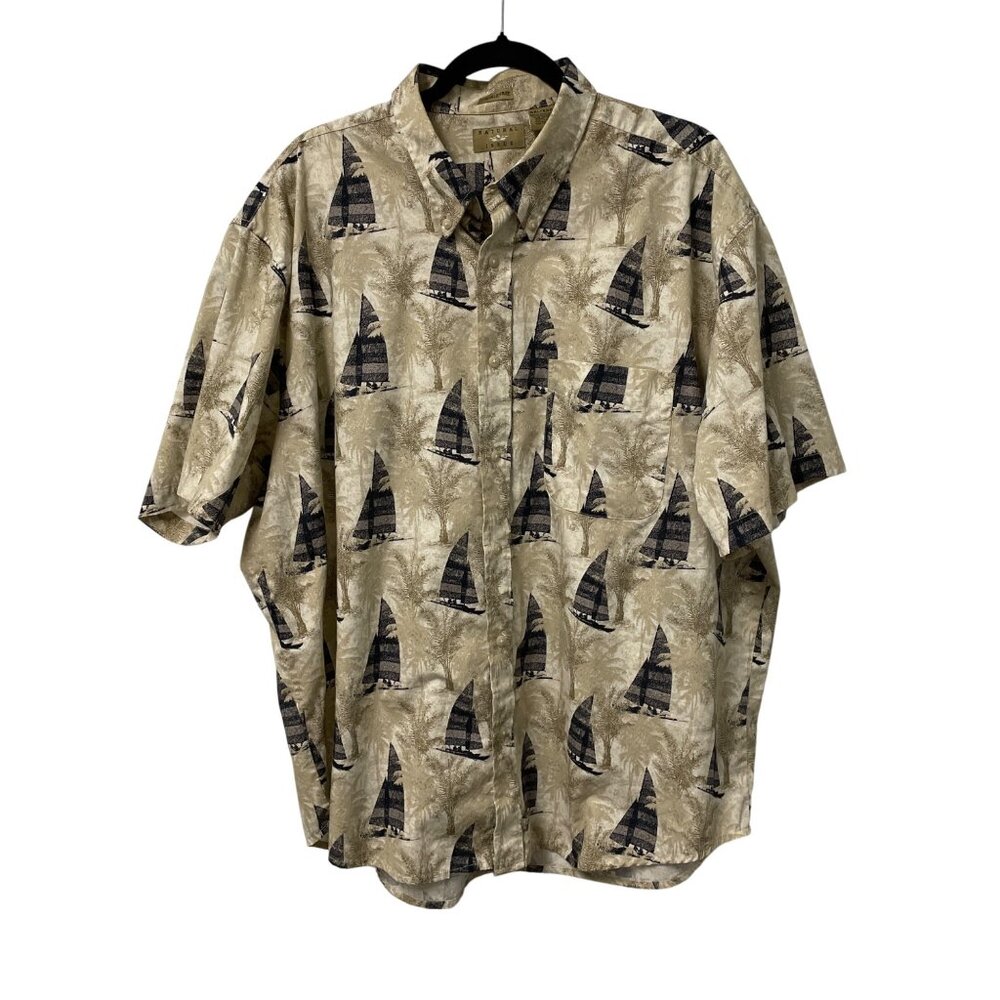 NATURAL ISSUE BUTTON UP SHIRT SAILBOAT NAUTICAL MEN’S XXL COTTON WRINKLE FREE